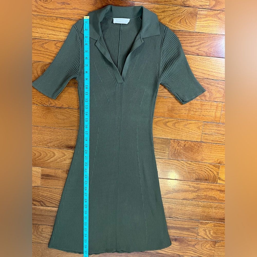 Everlane Viscose Knit Polo Midi Dress Olive Green Women’s Large  Ribbed Preppy - Picture 5 of 9
